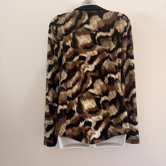 JM Collection Animal Print Snap-Front Blouse | Brown & Black | Size M - Picture 4 of 8